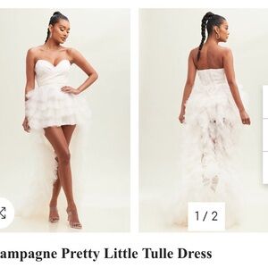 Luxxel Champagne Strapless Tulle High-Low Dress